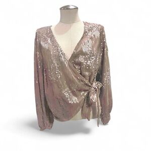 NWT gold Sequin Wrap Blouse - Brown